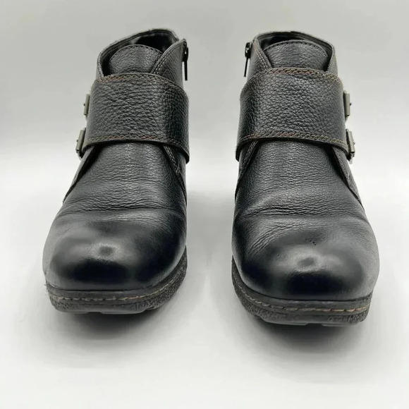 BOC Born Concept Womens10 Brown Pebbled Leather Double Buckle Heeled Zip Bootie - Picture 15 of 16